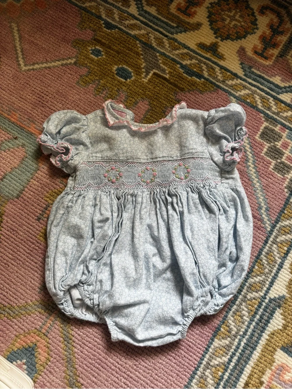 Petit Bebe Blue Floral Smocked Bubble Romper